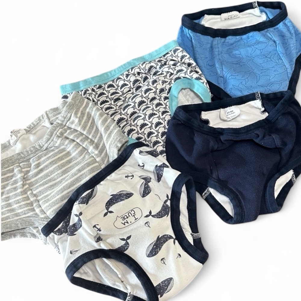 Kids Whale Print Training Underwear Set of 5- Blue, Gray, Navy